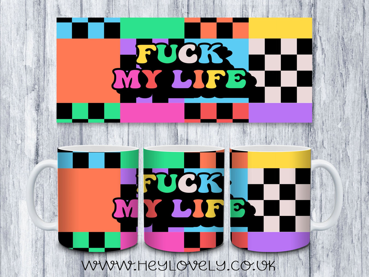 Sweary Mug Bright Squares Design